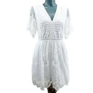 altar'd state White Lace Overlay Western Boho Short Dress Cottagecore M 3295